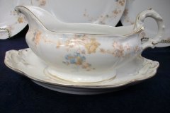 BAWO & DOTTER  AUTUMN VINE, BLUE FLORAL-   GRAVY BOAT & UNDERPLATE  #1     .....   http://jaapiesfinechinastore.com
