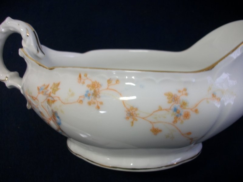 BAWO & DOTTER  AUTUMN VINE, BLUE FLORAL-   GRAVY BOAT & UNDERPLATE  #2     .....   http://jaapiesfinechinastore.com