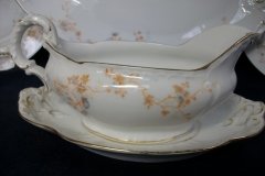 BAWO & DOTTER  AUTUMN VINE, BLUE FLORAL-   GRAVY BOAT & UNDERPLATE  #2     .....   http://jaapiesfinechinastore.com