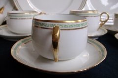 CHARLES MARTIN (CM) GREEN GREEK KEY- CUP & SAUCER    ..... http://jaapiesfinechinastore.com