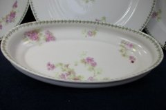 CMC-  MAUREIL CHAPEAU & CHARLES-  PURPLE VIOLETS-  CANOE SHAPE SERVING DISH   ..... http://jaapiesfinechinastore.com