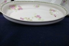 CMC-  MAUREIL CHAPEAU & CHARLES-  PURPLE VIOLETS-  CANOE SHAPE SERVING DISH   ..... http://jaapiesfinechinastore.com