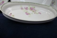 CMC-  MAUREIL CHAPEAU & CHARLES-  PURPLE VIOLETS-  CANOE SHAPE SERVING DISH   ..... http://jaapiesfinechinastore.com