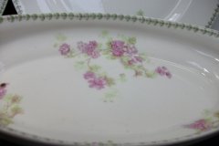 CMC-  MAUREIL CHAPEAU & CHARLES-  PURPLE VIOLETS-  CANOE SHAPE SERVING DISH   ..... http://jaapiesfinechinastore.com