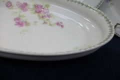 CMC-  MAUREIL CHAPEAU & CHARLES-  PURPLE VIOLETS-  CANOE SHAPE SERVING DISH   ..... https://www.jaapiesfinechinastore.com