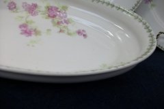 CMC-  MAUREIL CHAPEAU & CHARLES-  PURPLE VIOLETS-  CANOE SHAPE SERVING DISH   ..... http://jaapiesfinechinastore.com