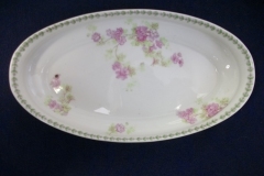 CMC-  MAUREIL CHAPEAU & CHARLES-  PURPLE VIOLETS-  CANOE SHAPE SERVING DISH   ..... https://www.jaapiesfinechinastore.com