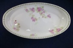 CMC-  MAUREIL CHAPEAU & CHARLES-  PURPLE VIOLETS-  CANOE SHAPE SERVING DISH   ..... http://jaapiesfinechinastore.com