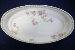 CMC-  MAUREIL CHAPEAU & CHARLES-  PURPLE VIOLETS-  CANOE SHAPE SERVING DISH   ..... https://www.jaapiesfinechinastore.com