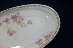 CMC-  MAUREIL CHAPEAU & CHARLES-  PURPLE VIOLETS-  CANOE SHAPE SERVING DISH   ..... http://jaapiesfinechinastore.com