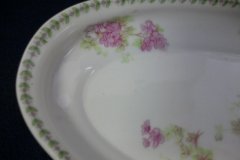 CMC-  MAUREIL CHAPEAU & CHARLES-  PURPLE VIOLETS-  CANOE SHAPE SERVING DISH   ..... http://jaapiesfinechinastore.com