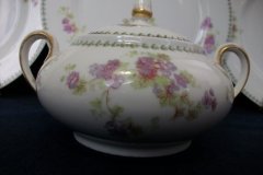CMC- MAUREIL CHAPEAU & CHARLES  PURPLE VIOLETS-   COVERED SUGAR BOWL   .....   http://jaapiesfinechinastore.com