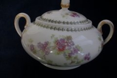 CMC- MAUREIL CHAPEAU & CHARLES  PURPLE VIOLETS-   COVERED SUGAR BOWL   .....   http://jaapiesfinechinastore.com