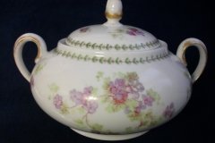 CMC- MAUREIL CHAPEAU & CHARLES  PURPLE VIOLETS-   COVERED SUGAR BOWL   .....   http://jaapiesfinechinastore.com