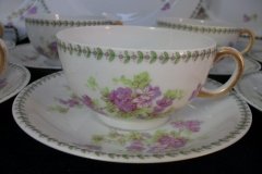 CMC-  MAUREIL CHAPEAU & CHARLES-  PURPLE VIOLETS-  CUP & SAUCER    ..... http://jaapiesfinechinastore.com