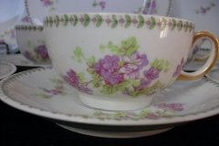 CMC-  MAUREIL CHAPEAU & CHARLES-  PURPLE VIOLETS-  CUP & SAUCER    ..... http://jaapiesfinechinastore.com