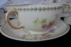 CMC-  MAUREIL CHAPEAU & CHARLES-  PURPLE VIOLETS-  CUP & SAUCER    ..... http://jaapiesfinechinastore.com
