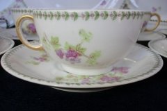 CMC-  MAUREIL CHAPEAU & CHARLES-  PURPLE VIOLETS-  CUP & SAUCER    ..... http://jaapiesfinechinastore.com