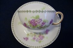 CMC-  MAUREIL CHAPEAU & CHARLES-  PURPLE VIOLETS-  CUP & SAUCER    ..... http://jaapiesfinechinastore.com