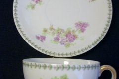 CMC-  MAUREIL CHAPEAU & CHARLES-  PURPLE VIOLETS-  CUP & SAUCER    ..... http://jaapiesfinechinastore.com