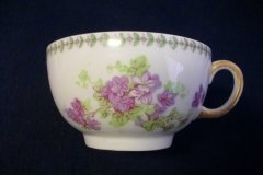 CMC-  MAUREIL CHAPEAU & CHARLES-  PURPLE VIOLETS-  CUP & SAUCER    ..... http://jaapiesfinechinastore.com