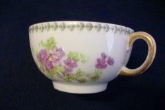 CMC-  MAUREIL CHAPEAU & CHARLES-  PURPLE VIOLETS-  CUP & SAUCER    ..... http://jaapiesfinechinastore.com