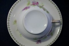 CMC-  MAUREIL CHAPEAU & CHARLES-  PURPLE VIOLETS-  CUP & SAUCER    ..... http://jaapiesfinechinastore.com