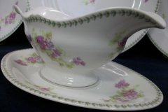 CMC-  MAUREIL CHAPEAU & CHARLES-  PURPLE VIOLETS-  GRAVY BOAT & UNDERPLATE   ..... http://jaapiesfinechinastore.com