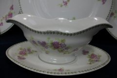 CMC-  MAUREIL CHAPEAU & CHARLES-  PURPLE VIOLETS-  GRAVY BOAT & UNDERPLATE   ..... http://jaapiesfinechinastore.com