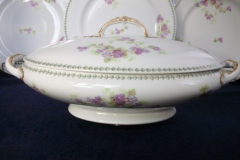 CMC-  MAUREIL CHAPEAU & CHARLES-  PURPLE VIOLETS-  OVAL COVERED SERVING BOWL  ..... https://www.jaapiesfinechinastore.com