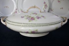 CMC-  MAUREIL CHAPEAU & CHARLES-  PURPLE VIOLETS-  OVAL COVERED SERVING BOWL  ..... http://jaapiesfinechinastore.com