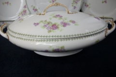 CMC-  MAUREIL CHAPEAU & CHARLES-  PURPLE VIOLETS-  OVAL COVERED SERVING BOWL  ..... https://www.jaapiesfinechinastore.com