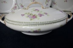 CMC-  MAUREIL CHAPEAU & CHARLES-  PURPLE VIOLETS-  OVAL COVERED SERVING BOWL  ..... http://jaapiesfinechinastore.com