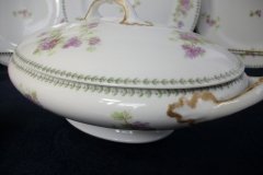 CMC-  MAUREIL CHAPEAU & CHARLES-  PURPLE VIOLETS-  OVAL COVERED SERVING BOWL  ..... http://jaapiesfinechinastore.com