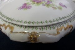 CMC-  MAUREIL CHAPEAU & CHARLES-  PURPLE VIOLETS-  OVAL COVERED SERVING BOWL  ..... http://jaapiesfinechinastore.com