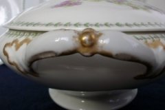 CMC-  MAUREIL CHAPEAU & CHARLES-  PURPLE VIOLETS-  OVAL COVERED SERVING BOWL  ..... http://jaapiesfinechinastore.com