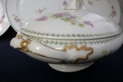 CMC-  MAUREIL CHAPEAU & CHARLES-  PURPLE VIOLETS-  OVAL COVERED SERVING BOWL  ..... http://jaapiesfinechinastore.com