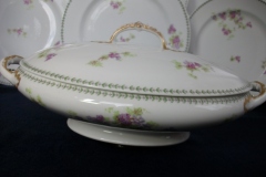 CMC-  MAUREIL CHAPEAU & CHARLES-  PURPLE VIOLETS-  OVAL COVERED SERVING BOWL  ..... https://www.jaapiesfinechinastore.com