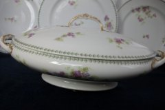 CMC-  MAUREIL CHAPEAU & CHARLES-  PURPLE VIOLETS-  OVAL COVERED SERVING BOWL  ..... http://jaapiesfinechinastore.com