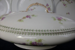 CMC-  MAUREIL CHAPEAU & CHARLES-  PURPLE VIOLETS-  OVAL COVERED SERVING BOWL  ..... https://www.jaapiesfinechinastore.com