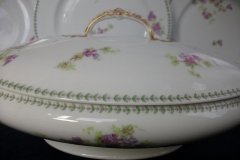 CMC-  MAUREIL CHAPEAU & CHARLES-  PURPLE VIOLETS-  OVAL COVERED SERVING BOWL  ..... http://jaapiesfinechinastore.com