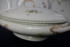 CMC-  MAUREIL CHAPEAU & CHARLES-  PURPLE VIOLETS-  OVAL COVERED SERVING BOWL  ..... http://jaapiesfinechinastore.com