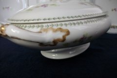 CMC-  MAUREIL CHAPEAU & CHARLES-  PURPLE VIOLETS-  OVAL COVERED SERVING BOWL  ..... http://jaapiesfinechinastore.com