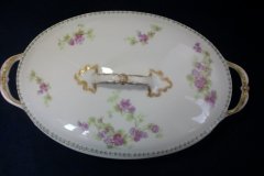 CMC-  MAUREIL CHAPEAU & CHARLES-  PURPLE VIOLETS-  OVAL COVERED SERVING BOWL  ..... http://jaapiesfinechinastore.com