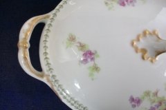 CMC-  MAUREIL CHAPEAU & CHARLES-  PURPLE VIOLETS-  OVAL COVERED SERVING BOWL  ..... http://jaapiesfinechinastore.com