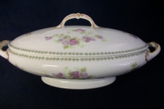 CMC-  MAUREIL CHAPEAU & CHARLES-  PURPLE VIOLETS-  OVAL COVERED SERVING BOWL  ..... https://www.jaapiesfinechinastore.com