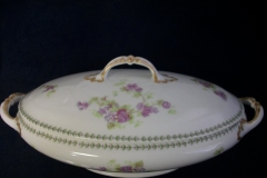 CMC-  MAUREIL CHAPEAU & CHARLES-  PURPLE VIOLETS-  OVAL COVERED SERVING BOWL  ..... https://www.jaapiesfinechinastore.com