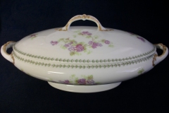 CMC-  MAUREIL CHAPEAU & CHARLES-  PURPLE VIOLETS-  OVAL COVERED SERVING BOWL  ..... https://www.jaapiesfinechinastore.com