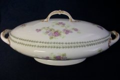 CMC-  MAUREIL CHAPEAU & CHARLES-  PURPLE VIOLETS-  OVAL COVERED SERVING BOWL  ..... http://jaapiesfinechinastore.com