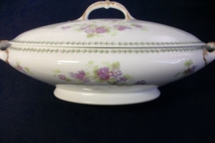 CMC-  MAUREIL CHAPEAU & CHARLES-  PURPLE VIOLETS-  OVAL COVERED SERVING BOWL  ..... https://www.jaapiesfinechinastore.com